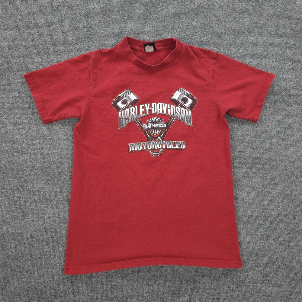 Vintage Harley Davidson Shirt Mens Medium Red Grand Cayman Pirate Motorcycle Y2K
